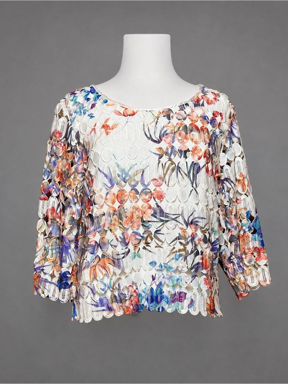 Patry Collezioni Lace Floral Top Italy IT 46 US M Multicolor 3/4 Sleeve